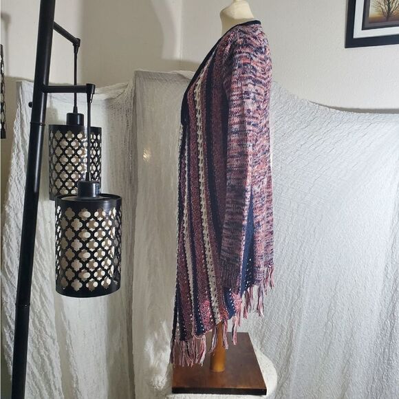 Vanity Open Knit Fringed Sweater Cardigan Size Medium - Picture 4 of 12